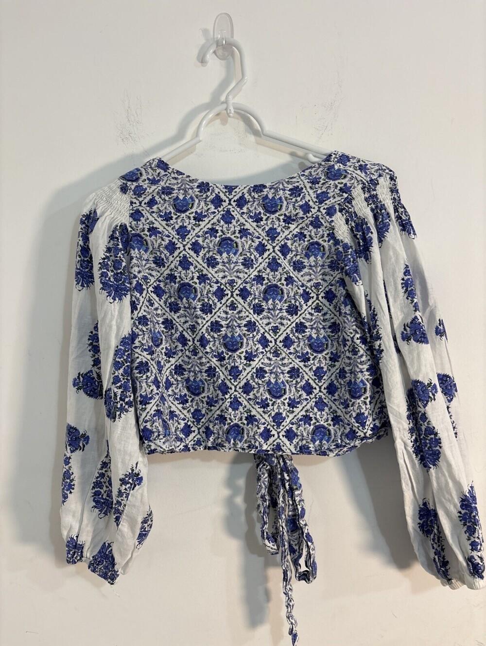 Rachel Zoe White and Blue Printed Peasant Blouse